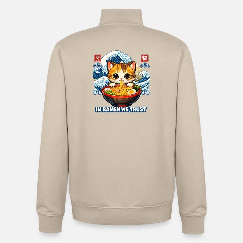 In Ramen We Trust Katze - Unisex Organic Zip Sweatshirt von Stanley/Stella - Cremebeige