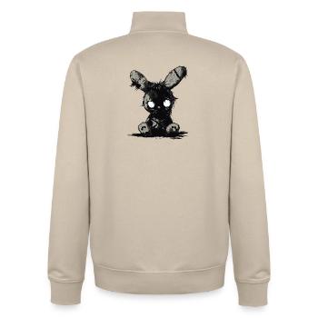 Dark Stuffed Bunny – Gothic Plush Motif - Unisex Organic Zip Sweatshirt by Stanley/Stella - desert dust - Back - AI Model Male 185 dark (185cm)
