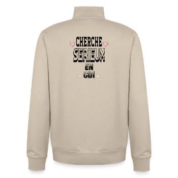 Looking for a serious permanent contract - Unisex Organic Zip Sweatshirt by Stanley/Stella - desert dust - Back - AI Model Male 185 dark (185cm)