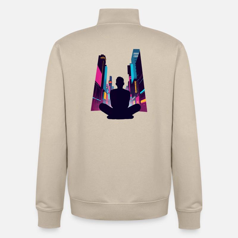 Zen dans la Cité Néon - Sweat zippé unisexe en coton bio Stanley/Stella - beige crème