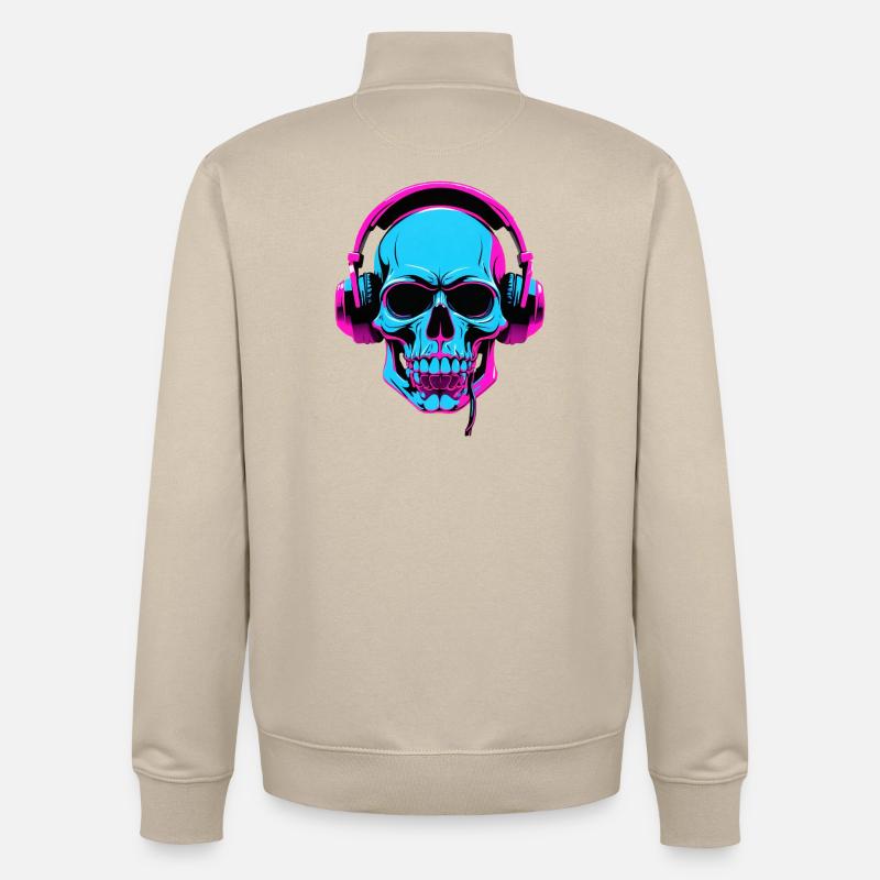 Neon Skull mit Kopfhörern - Unisex Organic Zip Sweatshirt von Stanley/Stella - Cremebeige