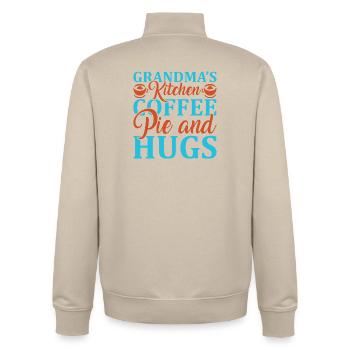 Grandma's Kitchen: Coffee, Drink, and Hugs - Unisex Organic Zip Sweatshirt by Stanley/Stella - desert dust - Back - AI Model Male 185 dark (185cm)