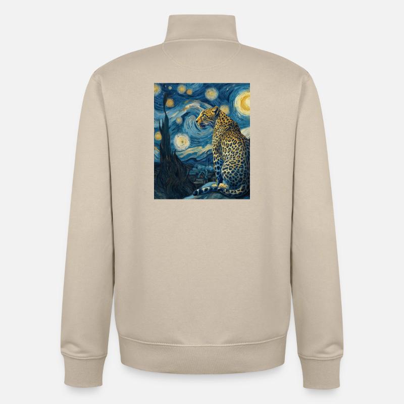 Léopard Van Gogh - Sweat zippé unisexe en coton bio Stanley/Stella - beige crème