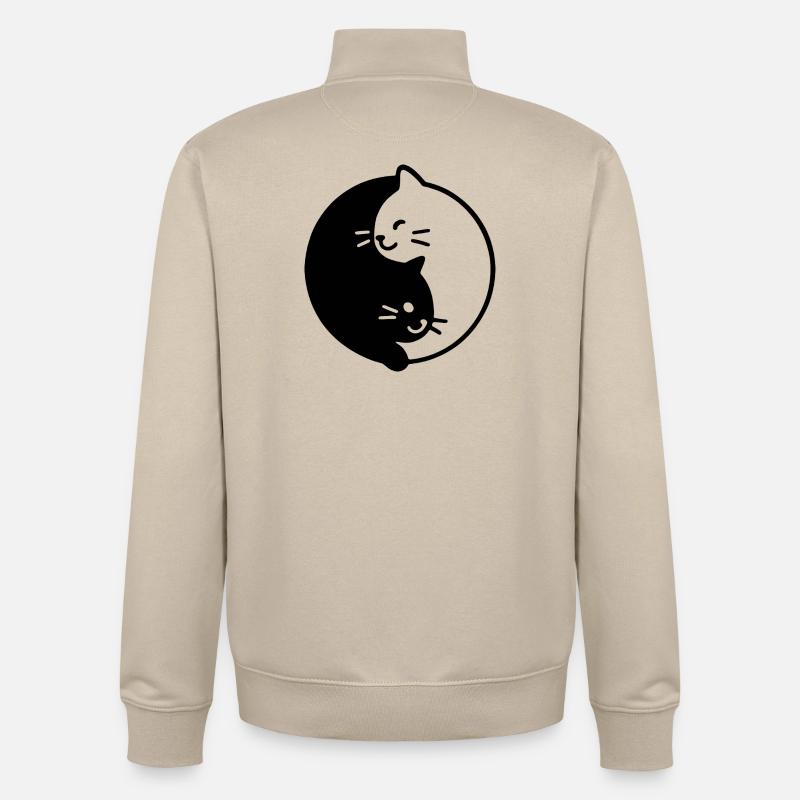 Duo de chats Yin et Yang - Sweat zippé unisexe en coton bio Stanley/Stella - beige crème