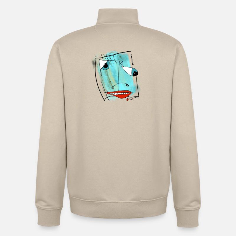 Aquarelle de design de visage abstrait - Sweat zippé unisexe en coton bio Stanley/Stella - beige crème