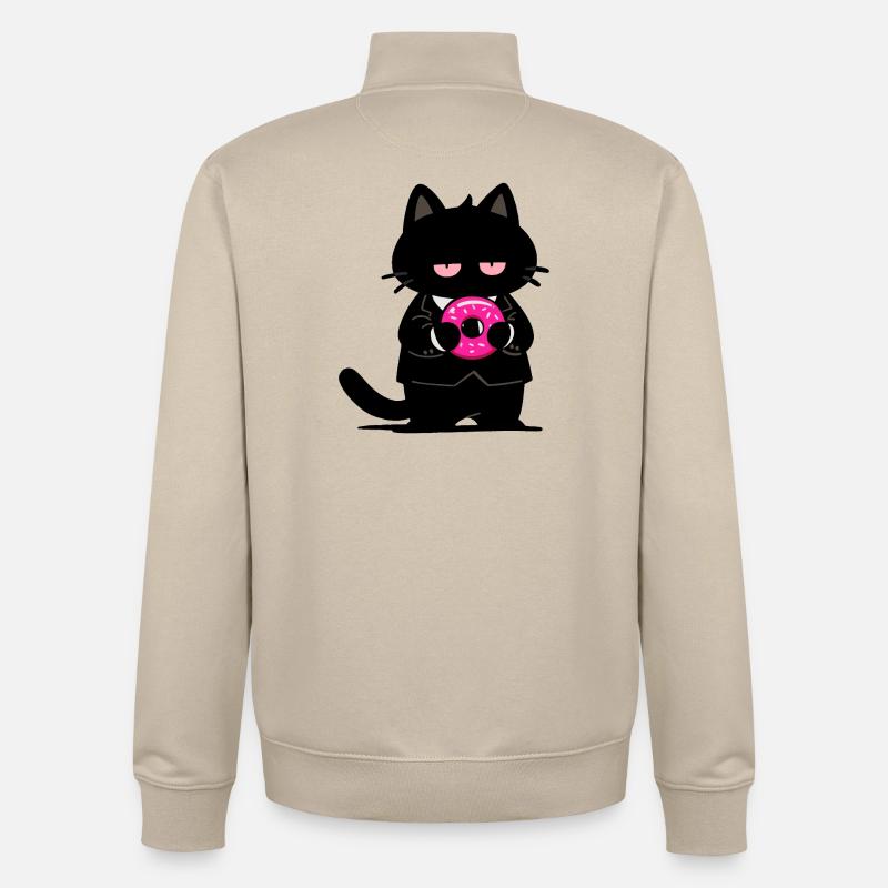 Chat noir avec un donut rose - Sweat zippé unisexe en coton bio Stanley/Stella - beige crème