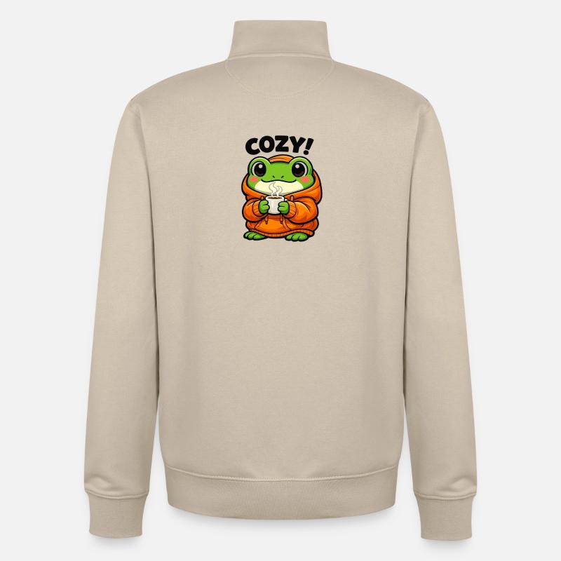 Sweat à capuche Pullover Grenouille Douillet - Sweat zippé unisexe en coton bio Stanley/Stella - beige crème