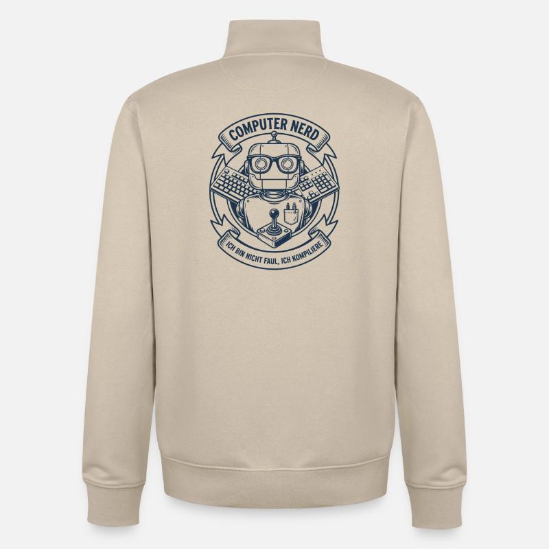 Computer Nerd Robot Logo - Unisex Organic Zip Sweatshirt by Stanley/Stella - desert dust