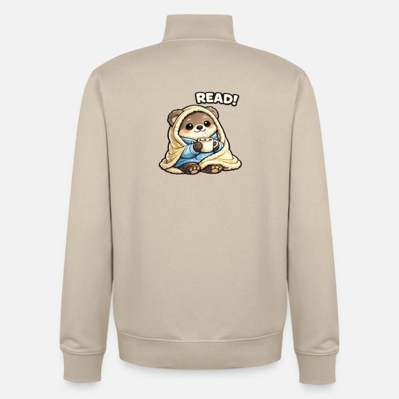 Cuddly Bear Reading Time Under Blanket - Unisex Organic Zip Sweatshirt by Stanley/Stella - desert dust