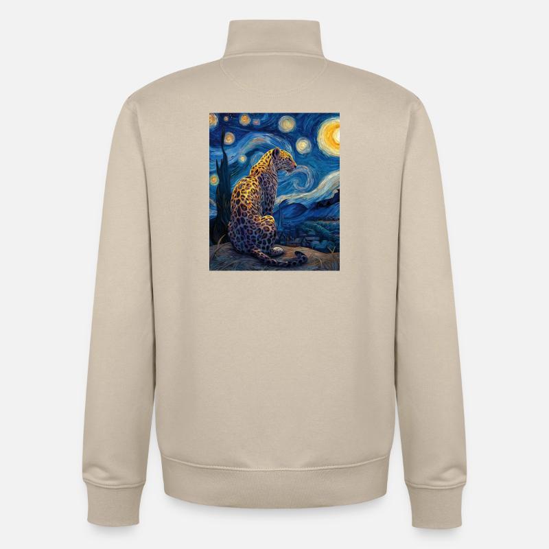 Léopard Van Gogh - Sweat zippé unisexe en coton bio Stanley/Stella - beige crème