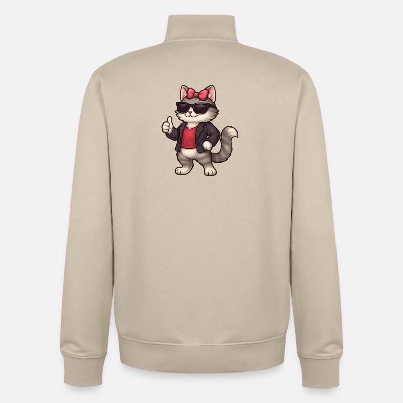 Cooler Katze mit Lederjacke  - Unisex Organic Zip Sweatshirt von Stanley/Stella - Cremebeige