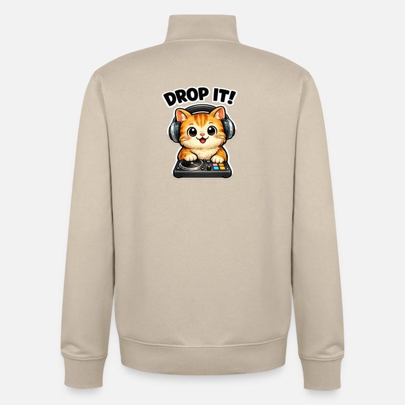 Drop It DJ Cat - Unisex Organic Zip Sweatshirt by Stanley/Stella - desert dust