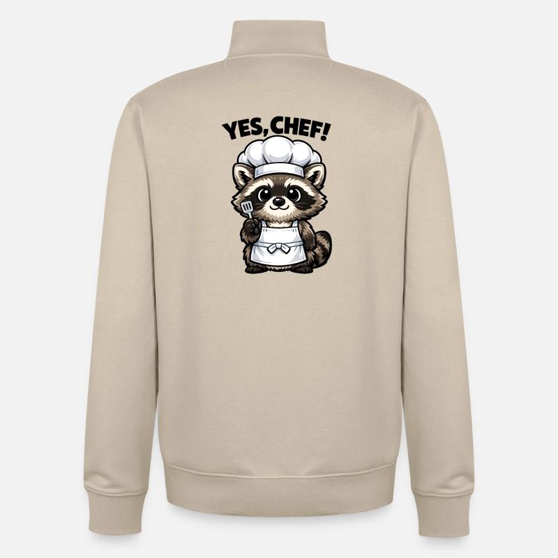 Dessin animé Cooking Raccoon Chef - Sweat zippé unisexe en coton bio Stanley/Stella - beige crème