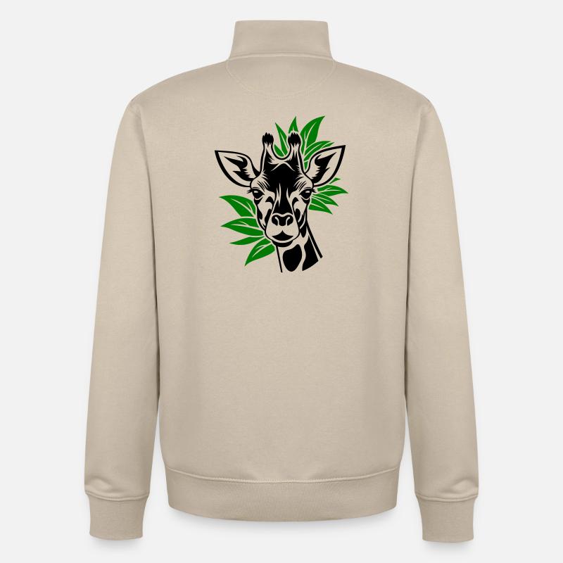 Girafe avec des feuilles en arrière-plan - Sweat zippé unisexe en coton bio Stanley/Stella - beige crème