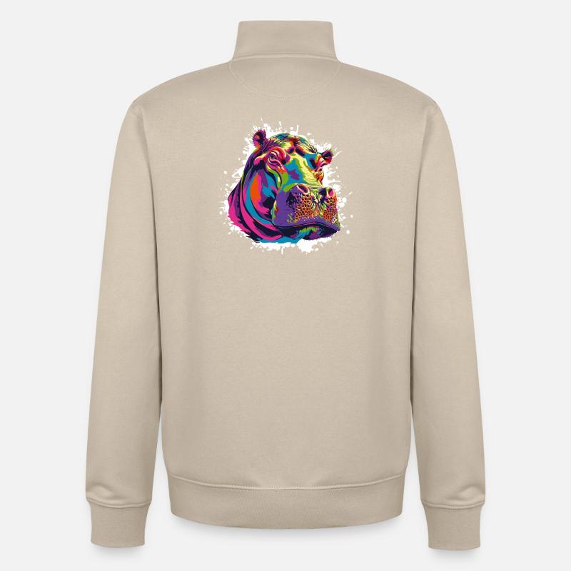 Nilpferd Kunst Comic - Unisex Organic Zip Sweatshirt von Stanley/Stella - Cremebeige