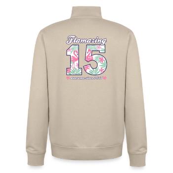 15th Birthday 2026 Flamingos Girl Gift Idea - Unisex Organic Zip Sweatshirt by Stanley/Stella - desert dust - Back - AI Model Male 185 dark (185cm)