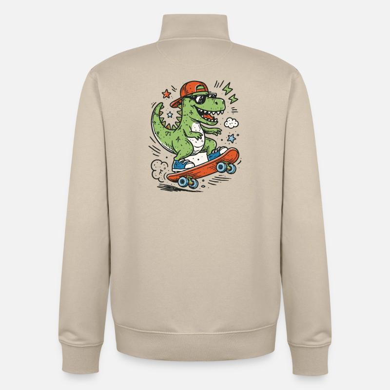Krokodil auf Skateboard mit Cap - Unisex Organic Zip Sweatshirt von Stanley/Stella - Cremebeige
