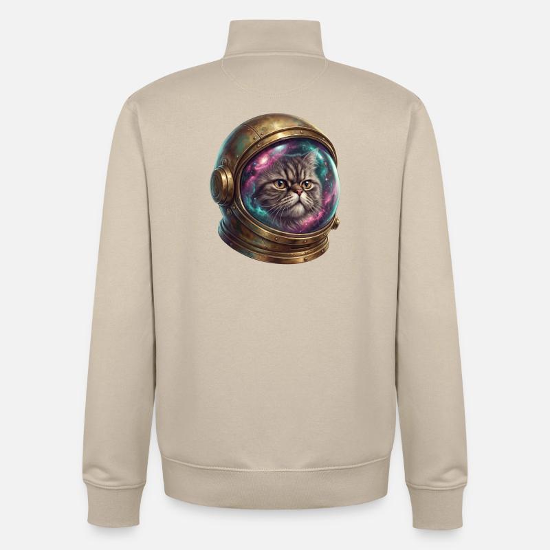 Astronaute chat dans un casque spatial - Sweat zippé unisexe en coton bio Stanley/Stella - beige crème