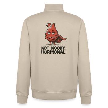 Pas d’hormones lunatiques – Déclaration drôle sur les règles - Sweat zippé unisexe en coton bio Stanley/Stella - beige crème - Dos - AI Model Male 185 dark (185cm)