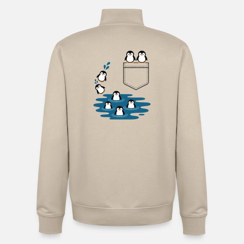 Pinguin Sprung ins Wasser Pocket Design - Unisex Organic Zip Sweatshirt von Stanley/Stella - Cremebeige