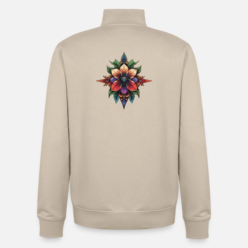 Mandala de l’Étoile de Fleurs - Sweat zippé unisexe en coton bio Stanley/Stella - beige crème