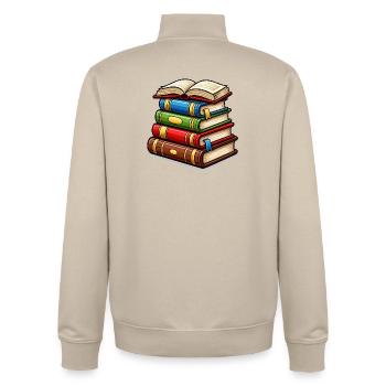 Pile de livres livres - Sweat zippé unisexe en coton bio Stanley/Stella - beige crème - Dos - AI Model Male 185 dark (185cm)