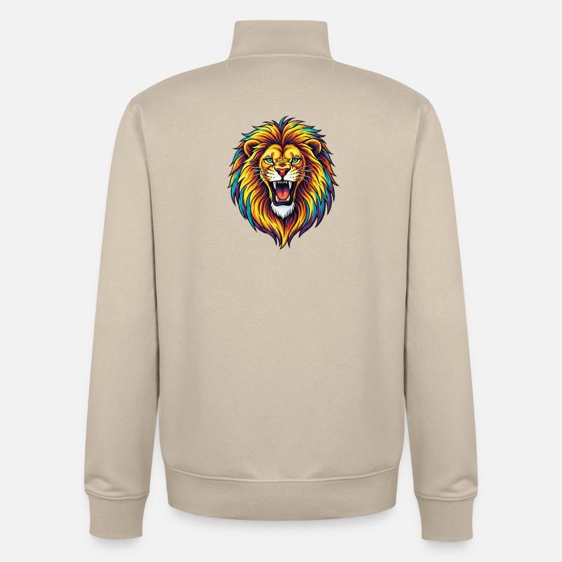 Explosion de Lion Arc-en-ciel Néon - Sweat zippé unisexe en coton bio Stanley/Stella - beige crème