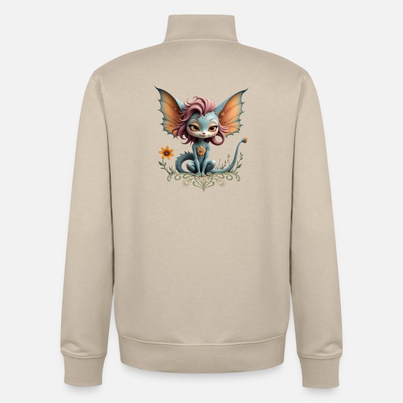 Blauer Drache mit blumigen Flügeln - Unisex Organic Zip Sweatshirt von Stanley/Stella - Cremebeige