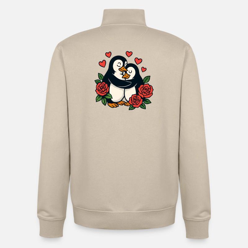 Câlin de pingouin avec Rose Love - Sweat zippé unisexe en coton bio Stanley/Stella - beige crème