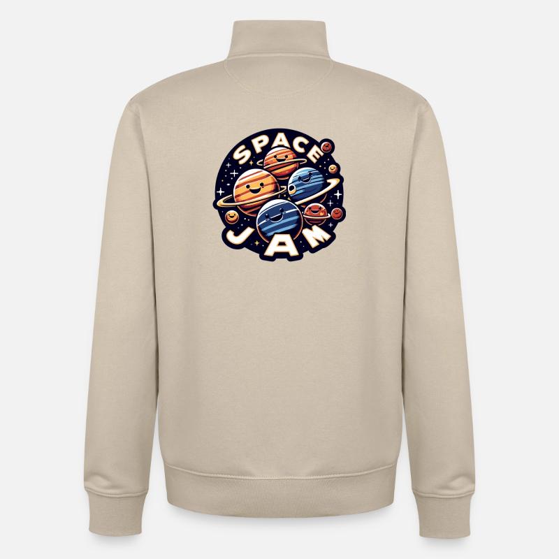 Planètes rieuses dans l’espace - Sweat zippé unisexe en coton bio Stanley/Stella - beige crème