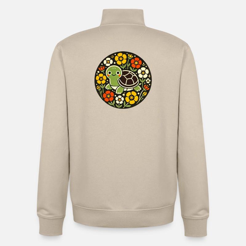 Tiny Turtle Amid Floral Circle - Unisex Organic Zip Sweatshirt by Stanley/Stella - desert dust