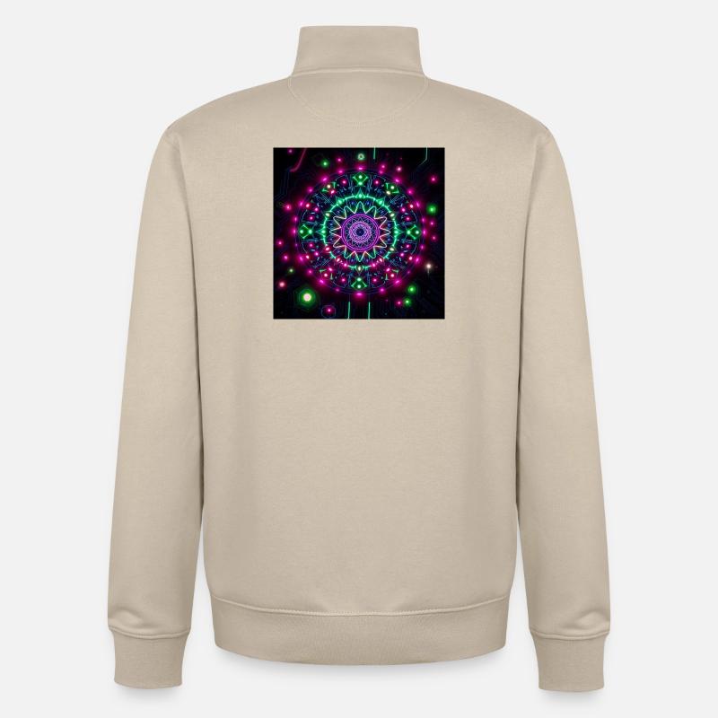 Neon Mandala Cyber Galaxy Pattern - Unisex Organic Zip Sweatshirt by Stanley/Stella - desert dust