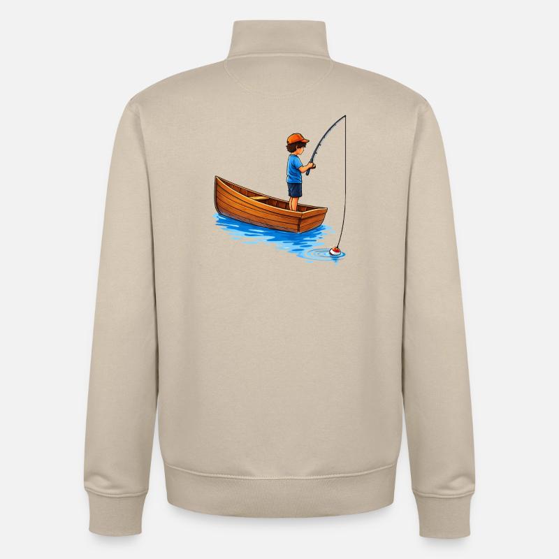 Junge beim Angeln im Boot Illustration  - Unisex Organic Zip Sweatshirt von Stanley/Stella - Cremebeige