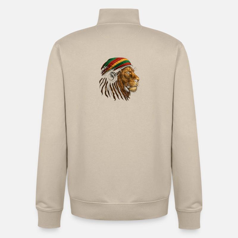 Lion avec un casque rastafari - Sweat zippé unisexe en coton bio Stanley/Stella - beige crème