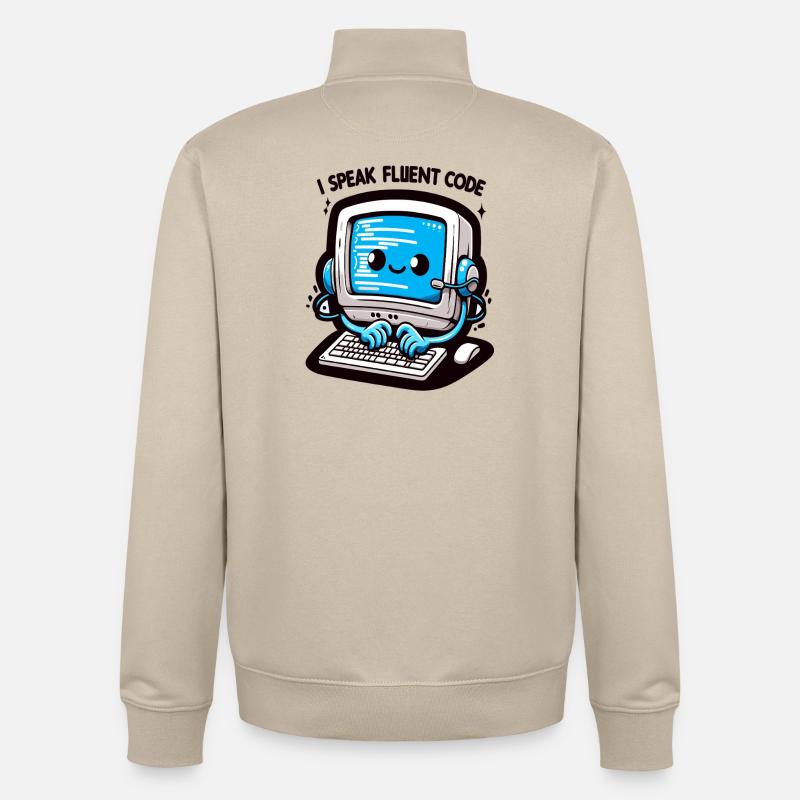 I Speak Fluent Code Retro Computer - Unisex Organic Zip Sweatshirt by Stanley/Stella - desert dust