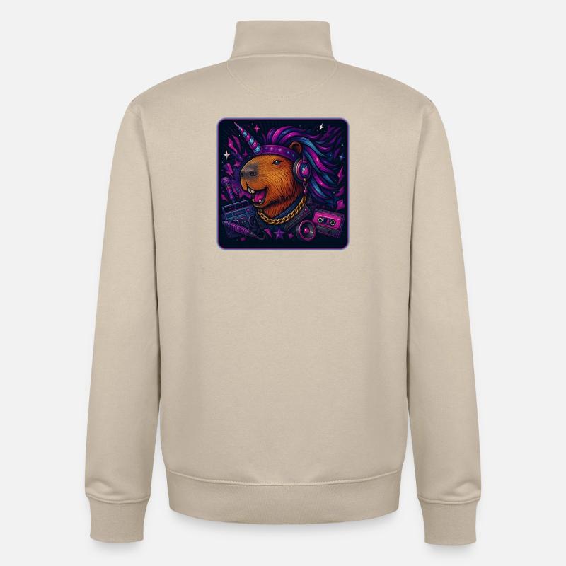 Capybara Einhorn Retro DJ - Unisex Organic Zip Sweatshirt von Stanley/Stella - Cremebeige