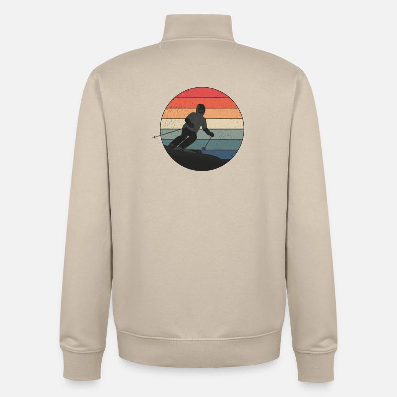 Descente skiée au coucher du soleil - Sweat zippé unisexe en coton bio Stanley/Stella - beige crème