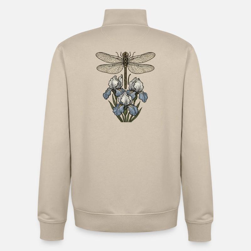 Libellule sur fleurs d’iris - Sweat zippé unisexe en coton bio Stanley/Stella - beige crème