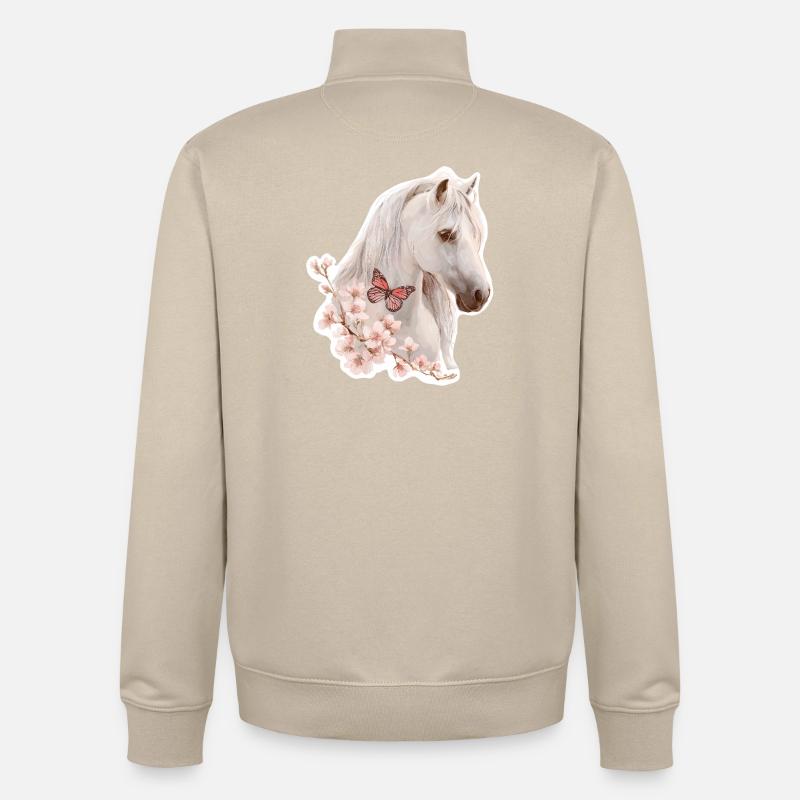Cheval avec papillon - Sweat zippé unisexe en coton bio Stanley/Stella - beige crème