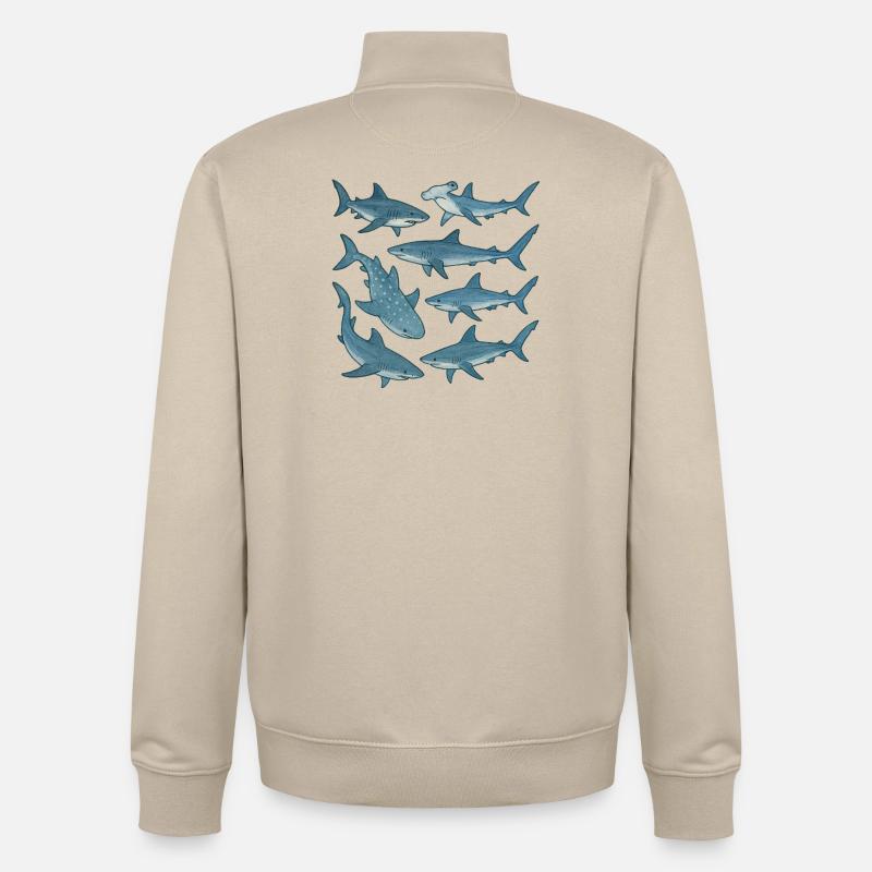 Parade du Requin Bleu Imprimé Océan - Sweat zippé unisexe en coton bio Stanley/Stella - beige crème