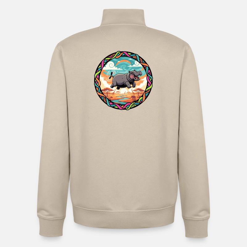 Witziger Hippo fliegendes Nilpferd bunt Savanne  - Unisex Organic Zip Sweatshirt von Stanley/Stella - Cremebeige