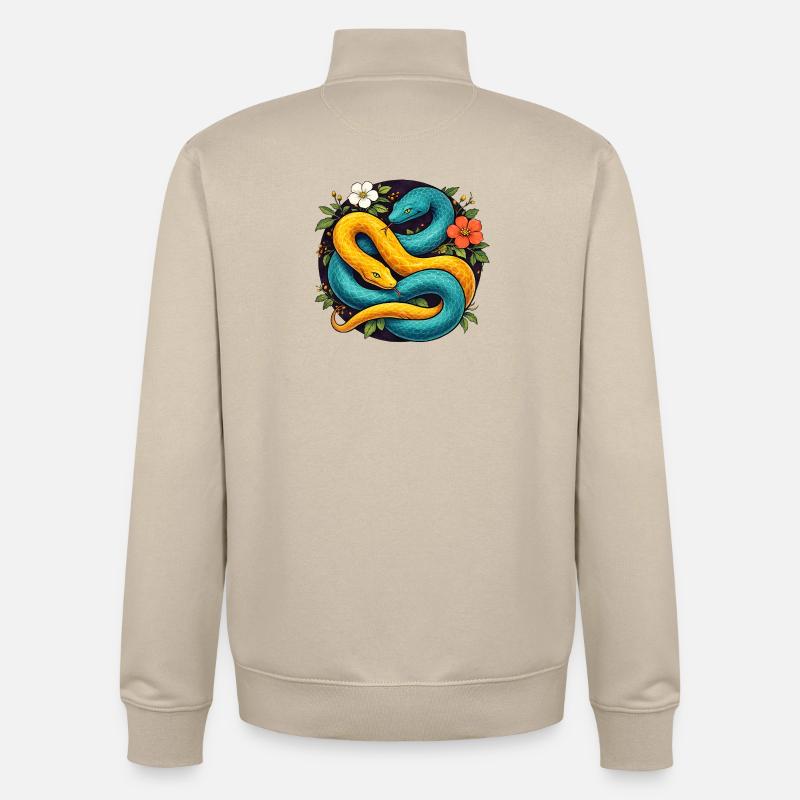 Two Python Snakes in Flower Ring - Unisex Organic Zip Sweatshirt by Stanley/Stella - desert dust
