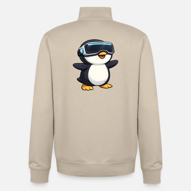 Joueur de réalité virtuelle Penguin mignon - Sweat zippé unisexe en coton bio Stanley/Stella - beige crème