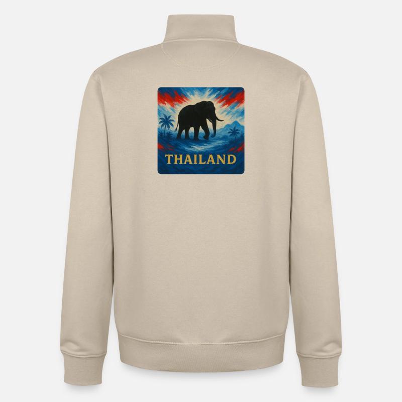 Design de voyage d’éléphant en Thaïlande - Sweat zippé unisexe en coton bio Stanley/Stella - beige crème
