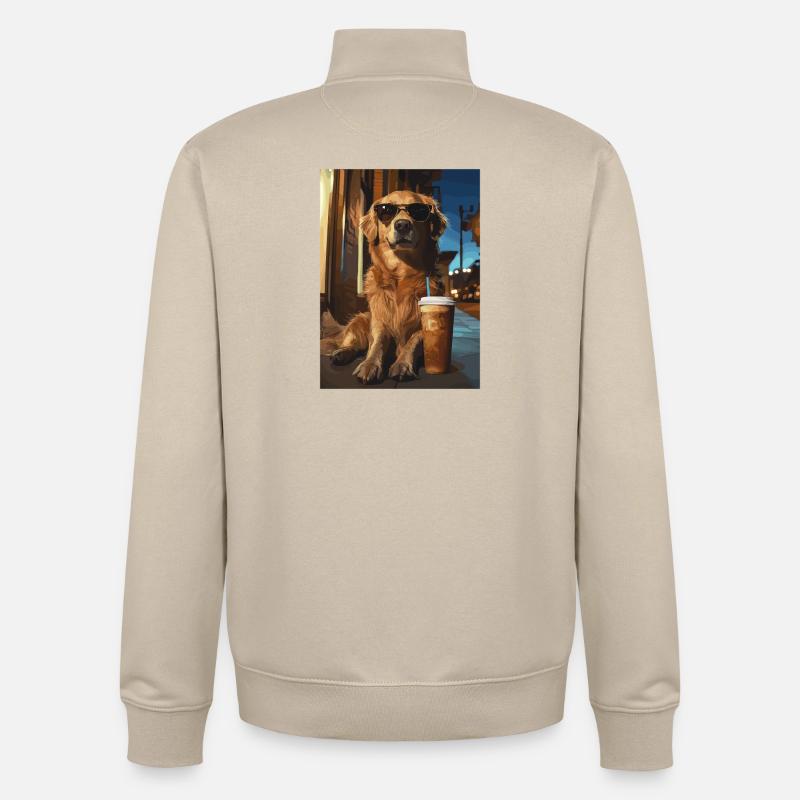 Golden Retriever avec café glacé - Sweat zippé unisexe en coton bio Stanley/Stella - beige crème
