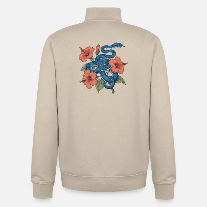 Serpent d’azur au milieu de l’hibiscus - Sweat zippé unisexe en coton bio Stanley/Stella - beige crème