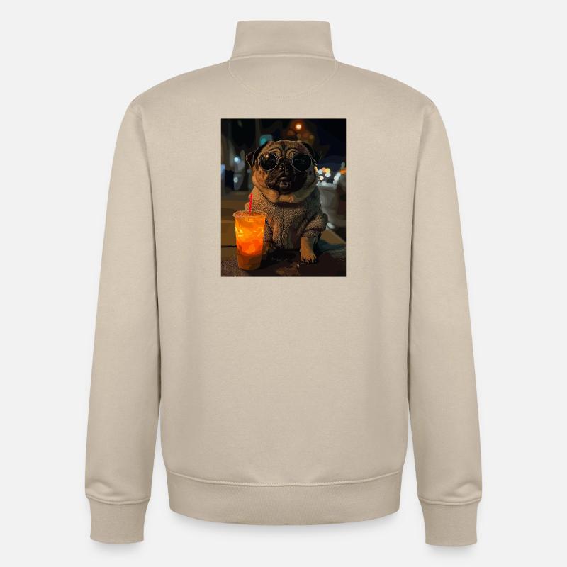 Mops mit Eisdrink - Unisex Organic Zip Sweatshirt von Stanley/Stella - Cremebeige