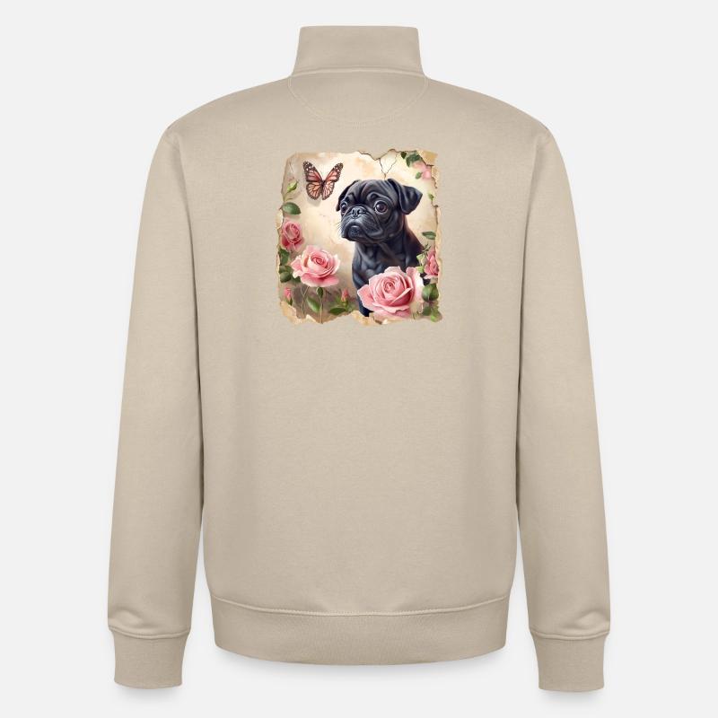Carlin noir avec papillon - Sweat zippé unisexe en coton bio Stanley/Stella - beige crème