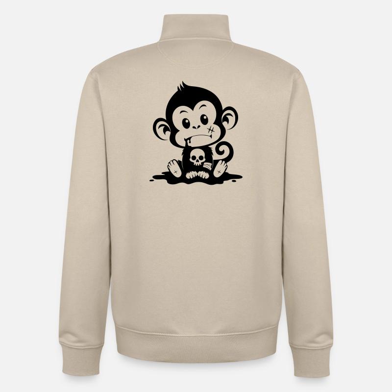 Singe mignon dans un style inquiétant - Sweat zippé unisexe en coton bio Stanley/Stella - beige crème
