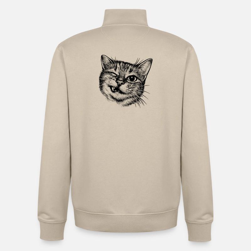 Witzige Katze – Zwinkerndes Halftone Motiv - Unisex Organic Zip Sweatshirt von Stanley/Stella - Cremebeige